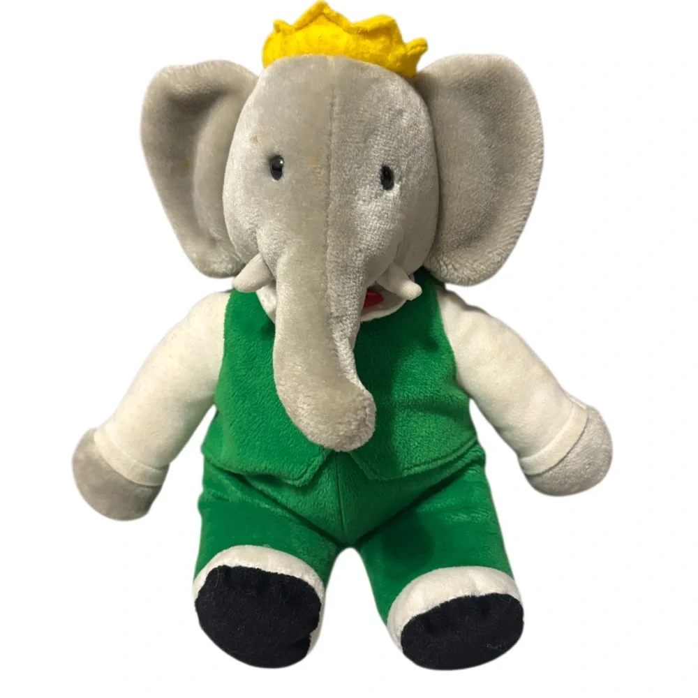 Vintage 80s Barbar Elephant Rare Vintage Plush Toys Lot Animals Gray Green Brown